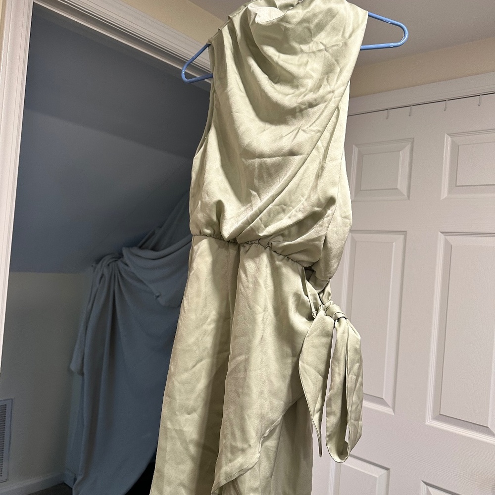 Commense Silk Halter Wrap Skirt Mini Dress with Elastic Waist